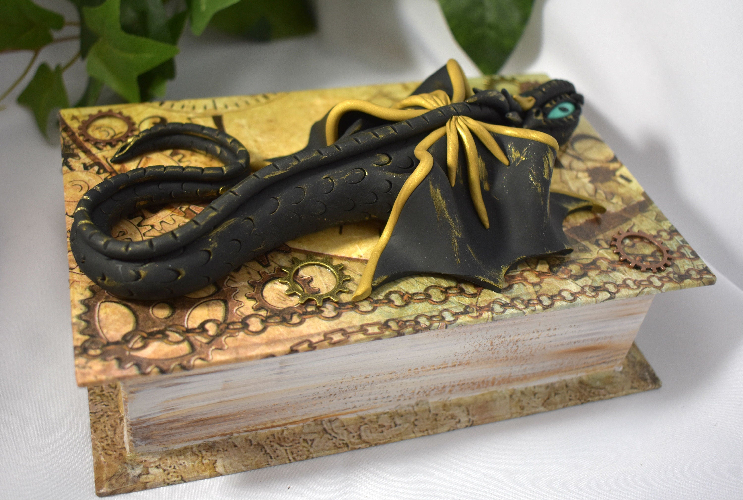 Polymer Clay Black and Gold Dragon on Altered Paper Mache Box - 1-117 –  Artistic Studio Creations By Crystal